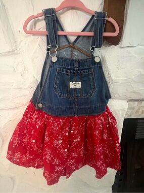 NWOT OshKosh B'gosh Americana Denim Bib Overall Dress with Red Bandana Skirt